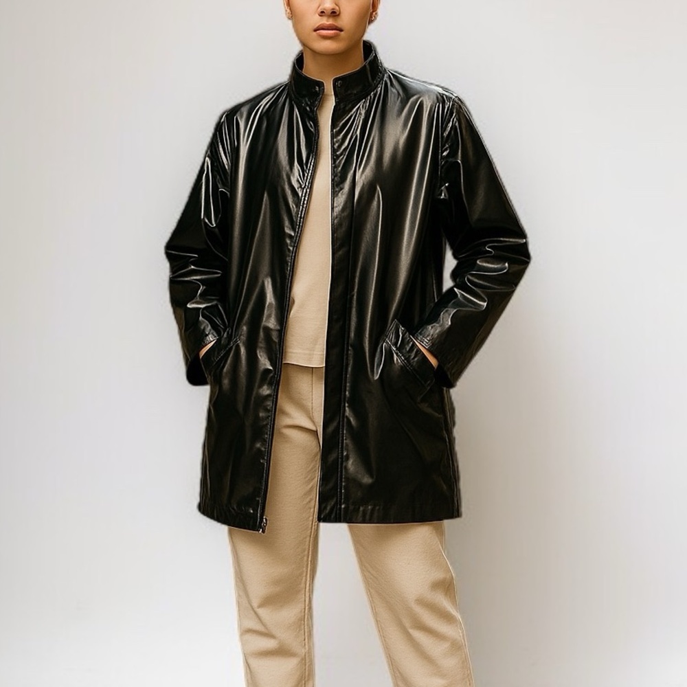 Vintage Aqua Sheen High Gloss Rain Jacket In Black | Size S